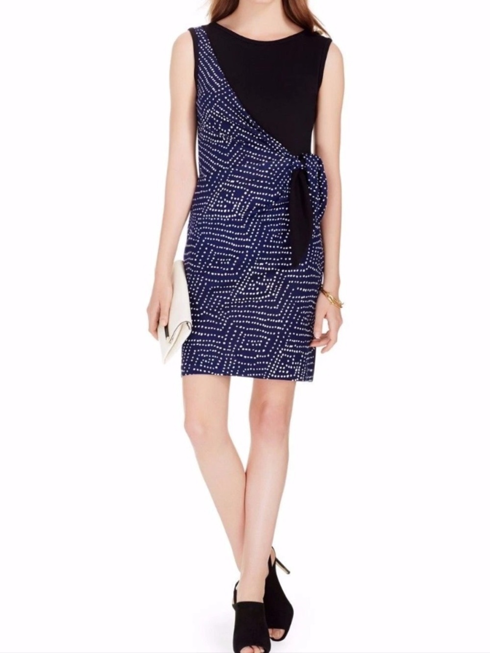 Diane Von Furstenberg DVF Dhalia Silk Sheath Dress Batik Midnight Black Size 2